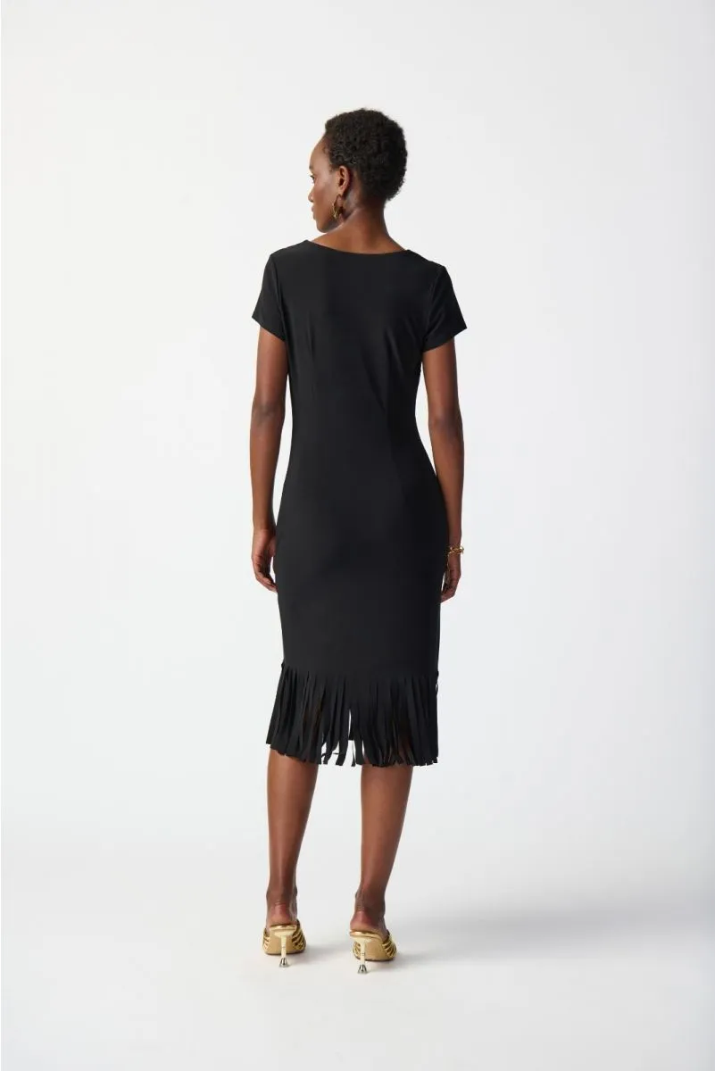 Joseph Ribkoff Cutout Detail Fringe Hem Midi Sheath Dress 241053