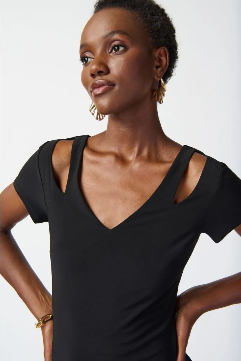 Joseph Ribkoff Cutout Detail Fringe Hem Midi Sheath Dress 241053