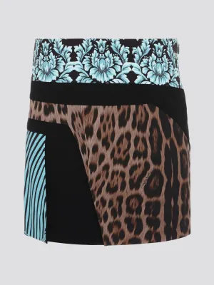 Leopard Print Panel Mini Skirt