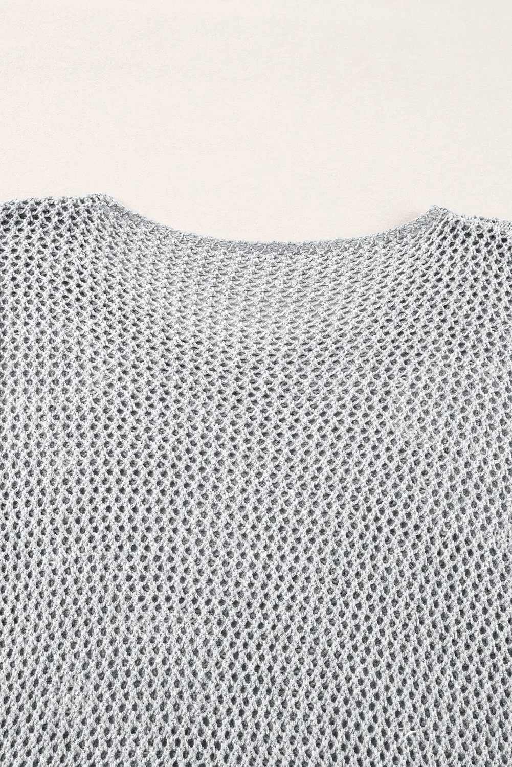Light Grey Big Flower Hollowed Knit Drop Shoulder Sweater