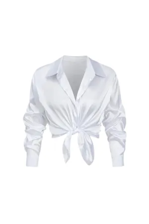 Lillian - Basic Solid Satin Woman's Long-Sleeve Shirt
