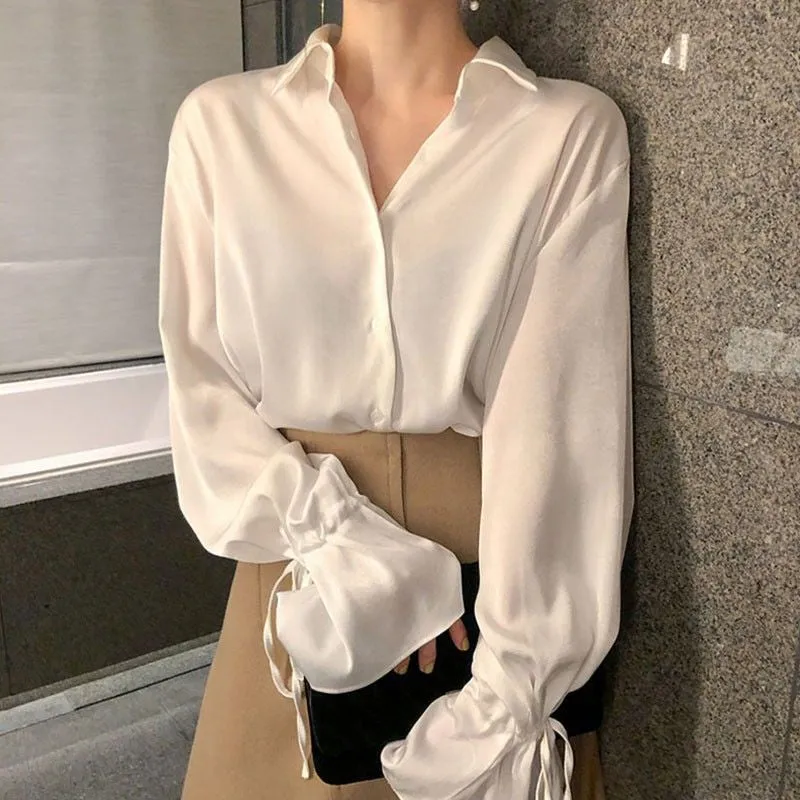 Long Flare Sleeve Elegant Office Blouse Shirts