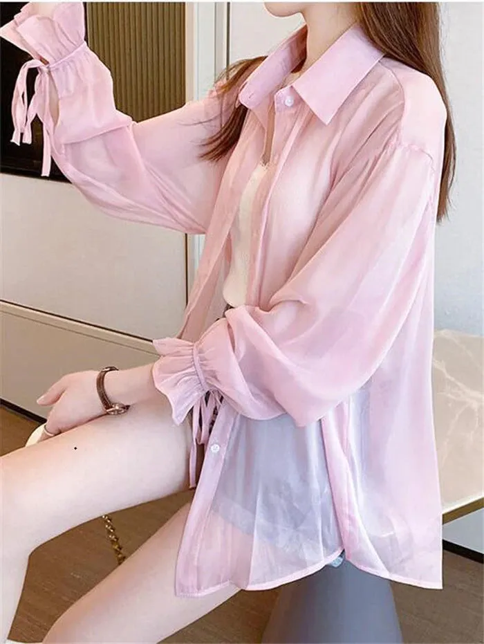 Loose Sweet Chiffon Thin Transparent Blouse Shirt
