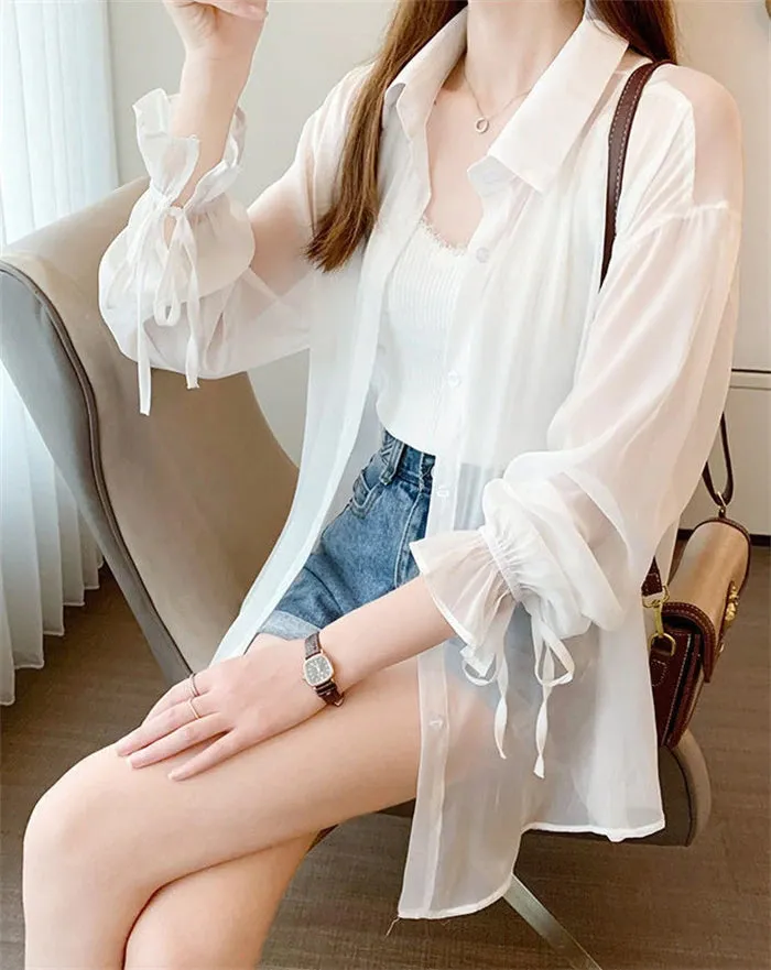 Loose Sweet Chiffon Thin Transparent Blouse Shirt