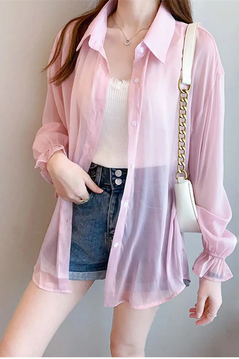 Loose Sweet Chiffon Thin Transparent Blouse Shirt