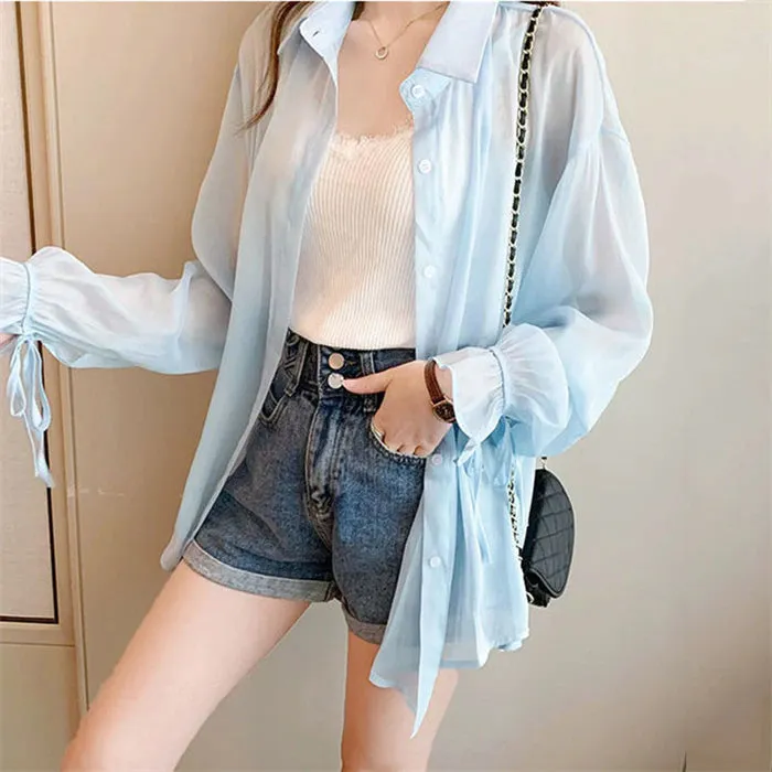 Loose Sweet Chiffon Thin Transparent Blouse Shirt