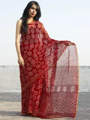 Maroon Ivory Hand Block Printed Chiffon Saree - S031702339