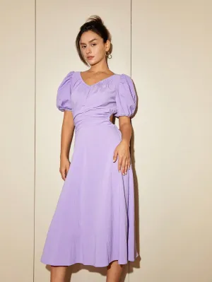 Midi Dress With Puff Sleeve