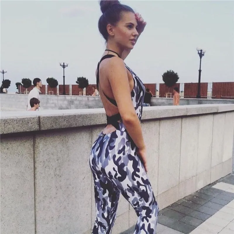 New Fashion Women Casual Camouflage Polyester Jumpsuits