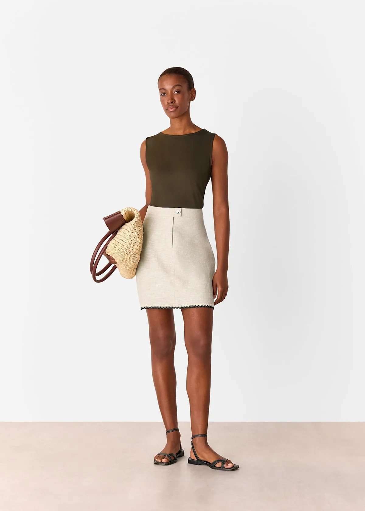 Oatmeal Linen Mix Mini Skirt