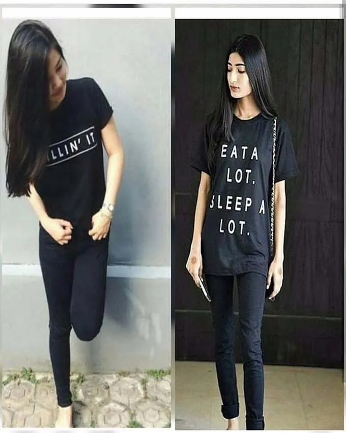 Pack Of 2-Black Killing It  Eat A Lot Sleep A Lot Cotton Printed T-Shirts