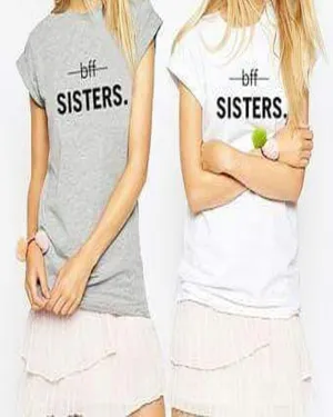 Pack Of 2 - White and Heather Grey Bff Sisters Cotton Printed T-Shirts