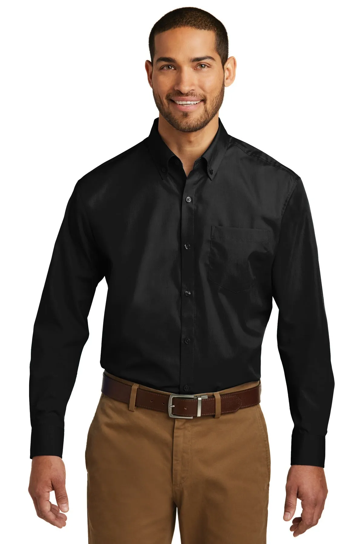 Port Authority Tall Long Sleeve Carefree Poplin Shirt. TW100 Deep Black Tall