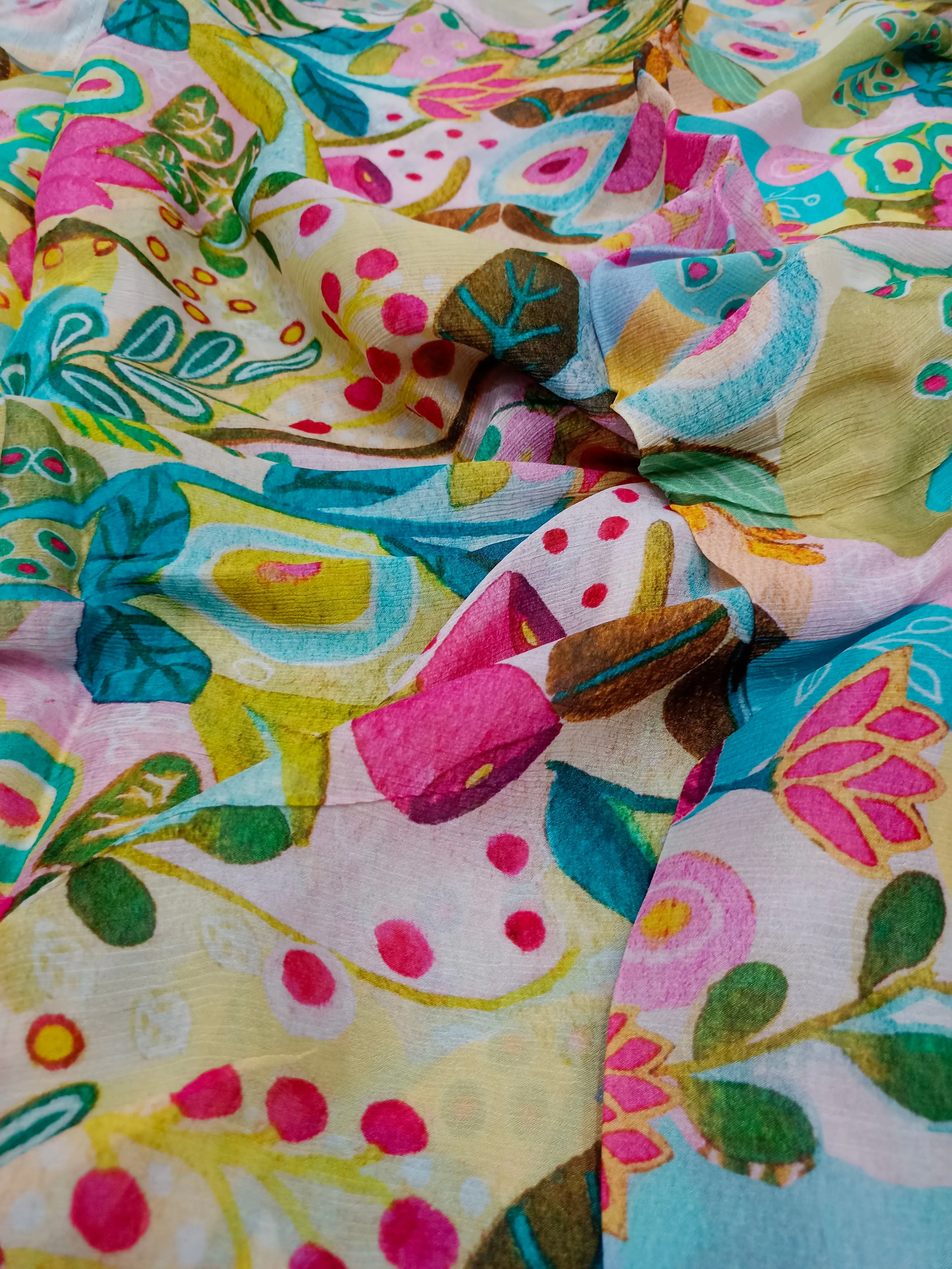Pure Crushed Chiffon Chinon Digital Printed Fabric