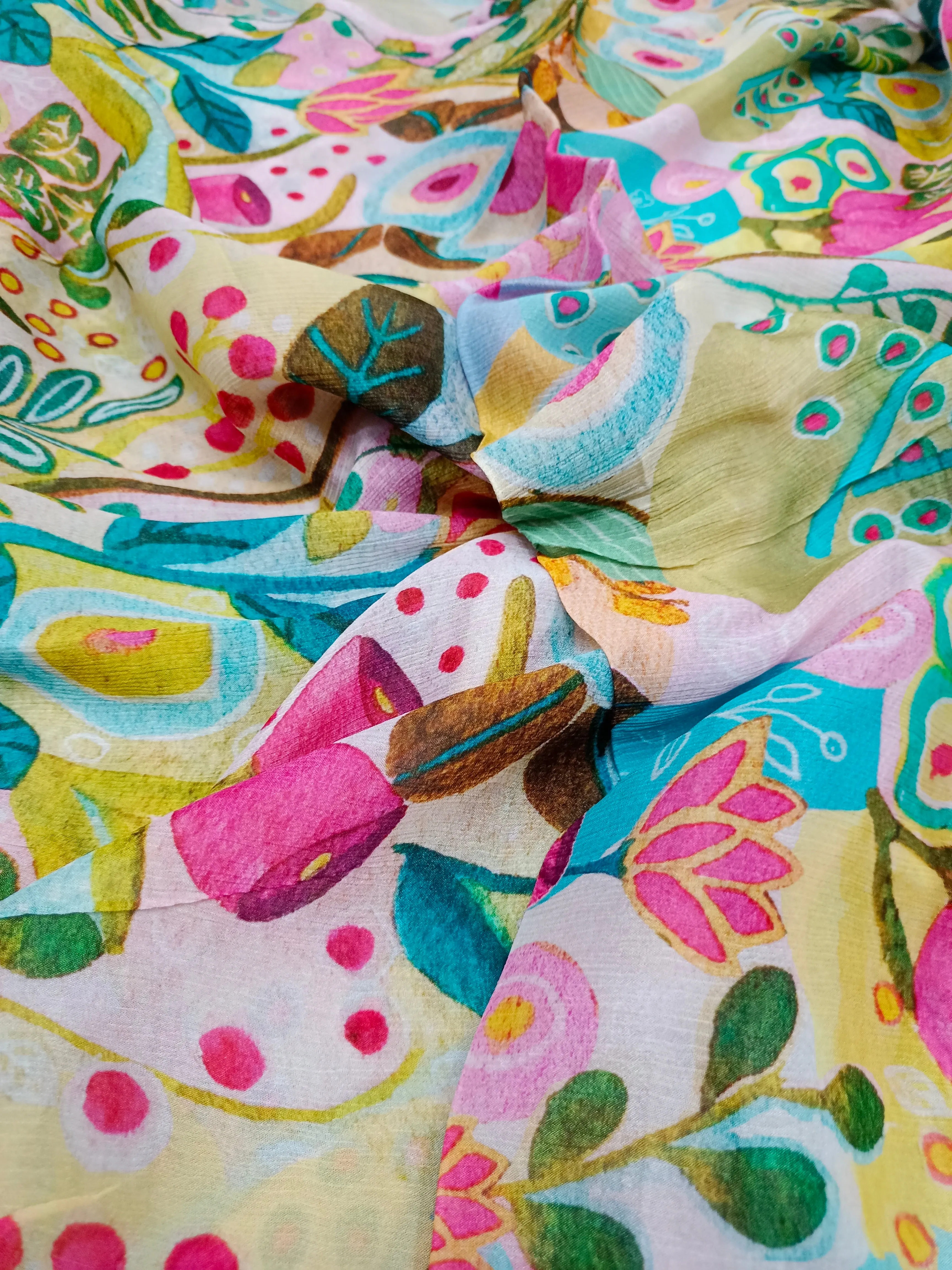 Pure Crushed Chiffon Chinon Digital Printed Fabric