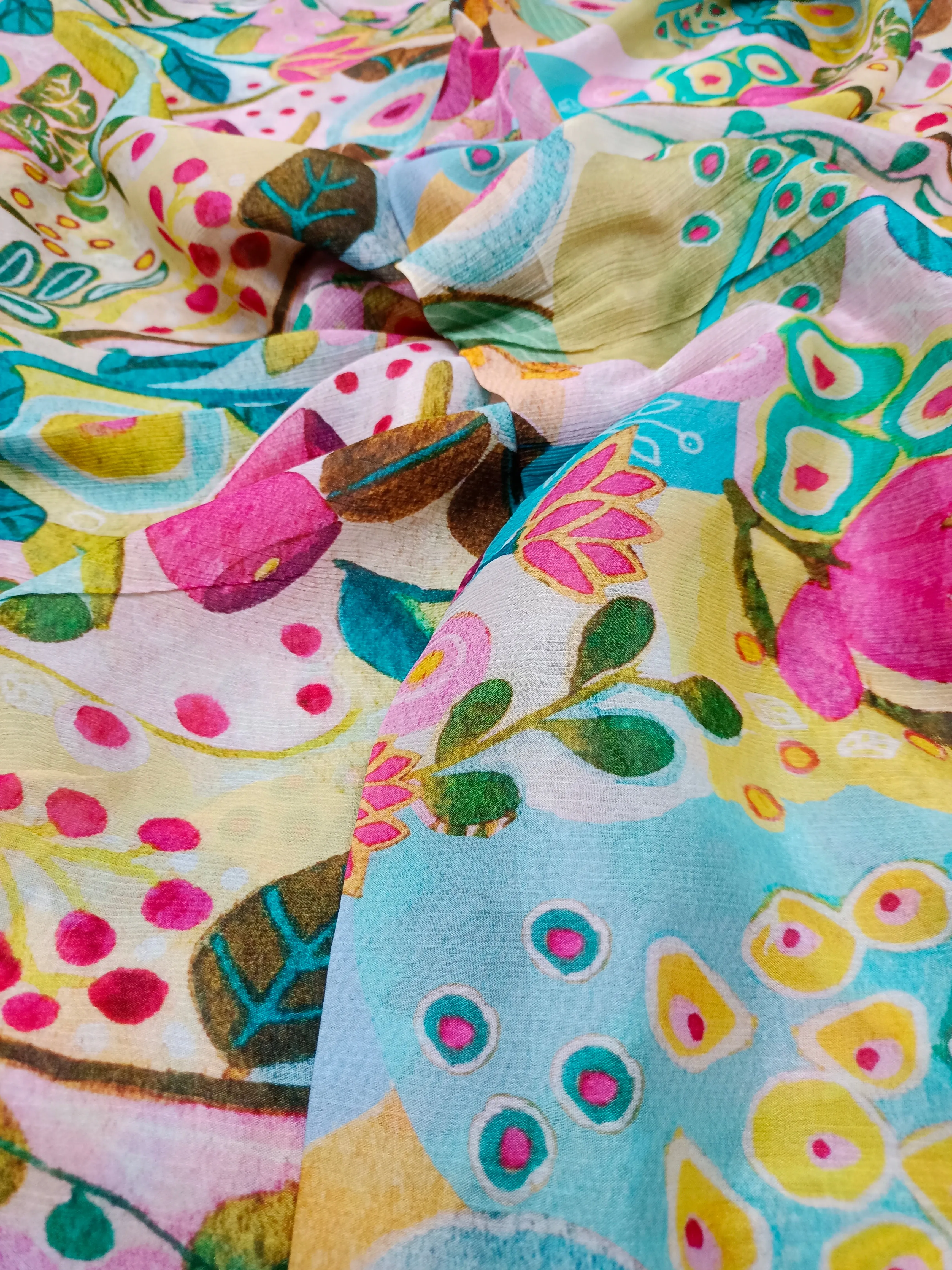 Pure Crushed Chiffon Chinon Digital Printed Fabric