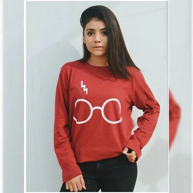 Red Harry Glasses Printed T-Shirt For Women