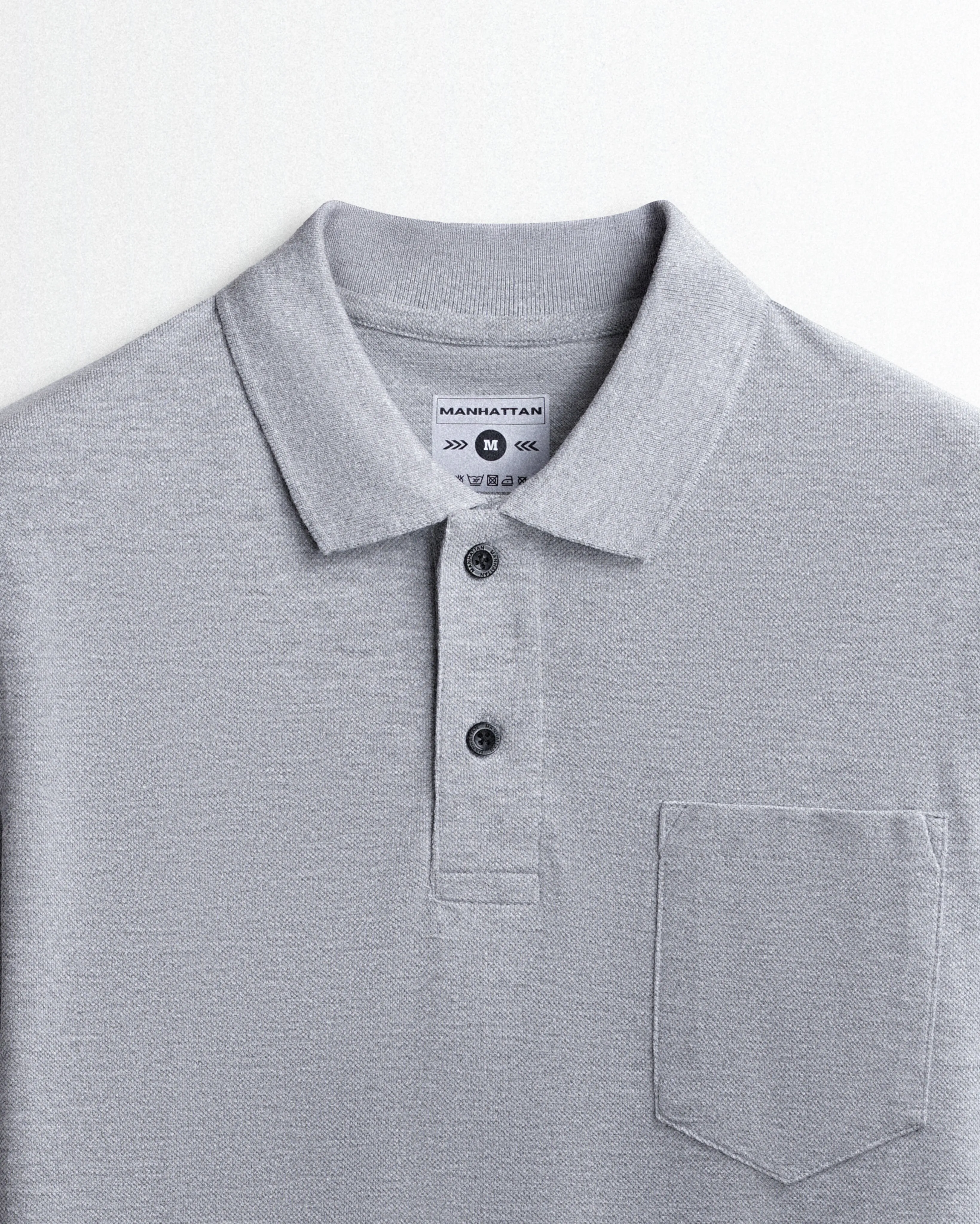Rich in Cotton Polo Full Sleeve Pocket Unisex Silver Grey