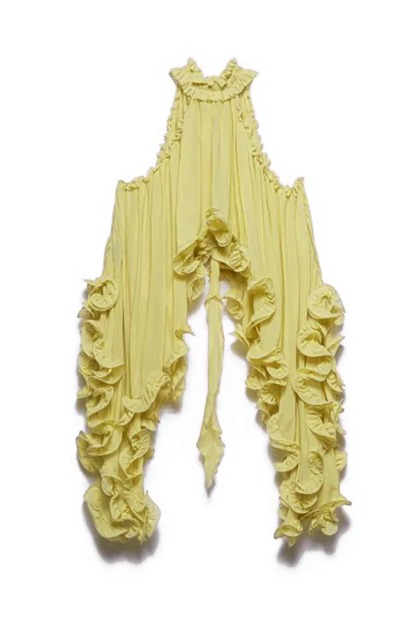 Romantic Drama Chiffon Wavy Ruffles Halter Irregular A-line Top