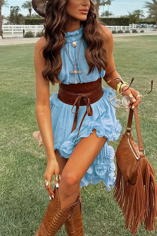 Romantic Drama Chiffon Wavy Ruffles Halter Irregular A-line Top