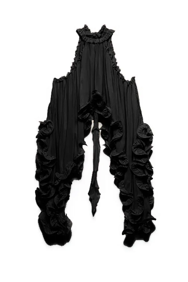 Romantic Drama Chiffon Wavy Ruffles Halter Irregular A-line Top
