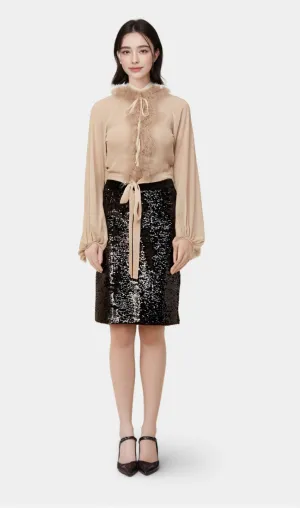 Salome feather-detail chiffon blouse
