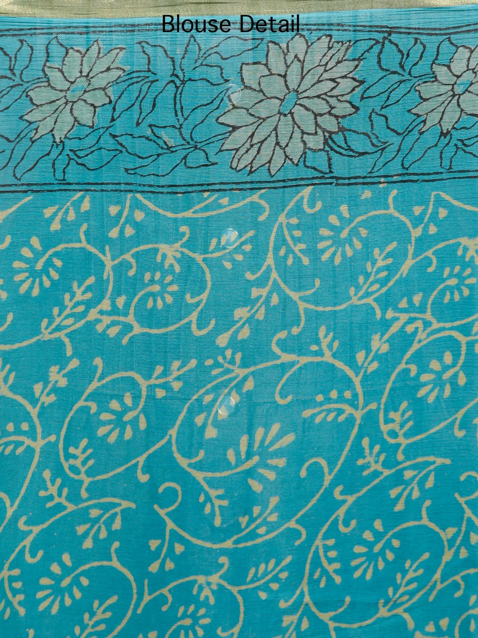 Sky Blue Yellow Hand Block Printed Chiffon Saree with Zari Border - S031703242