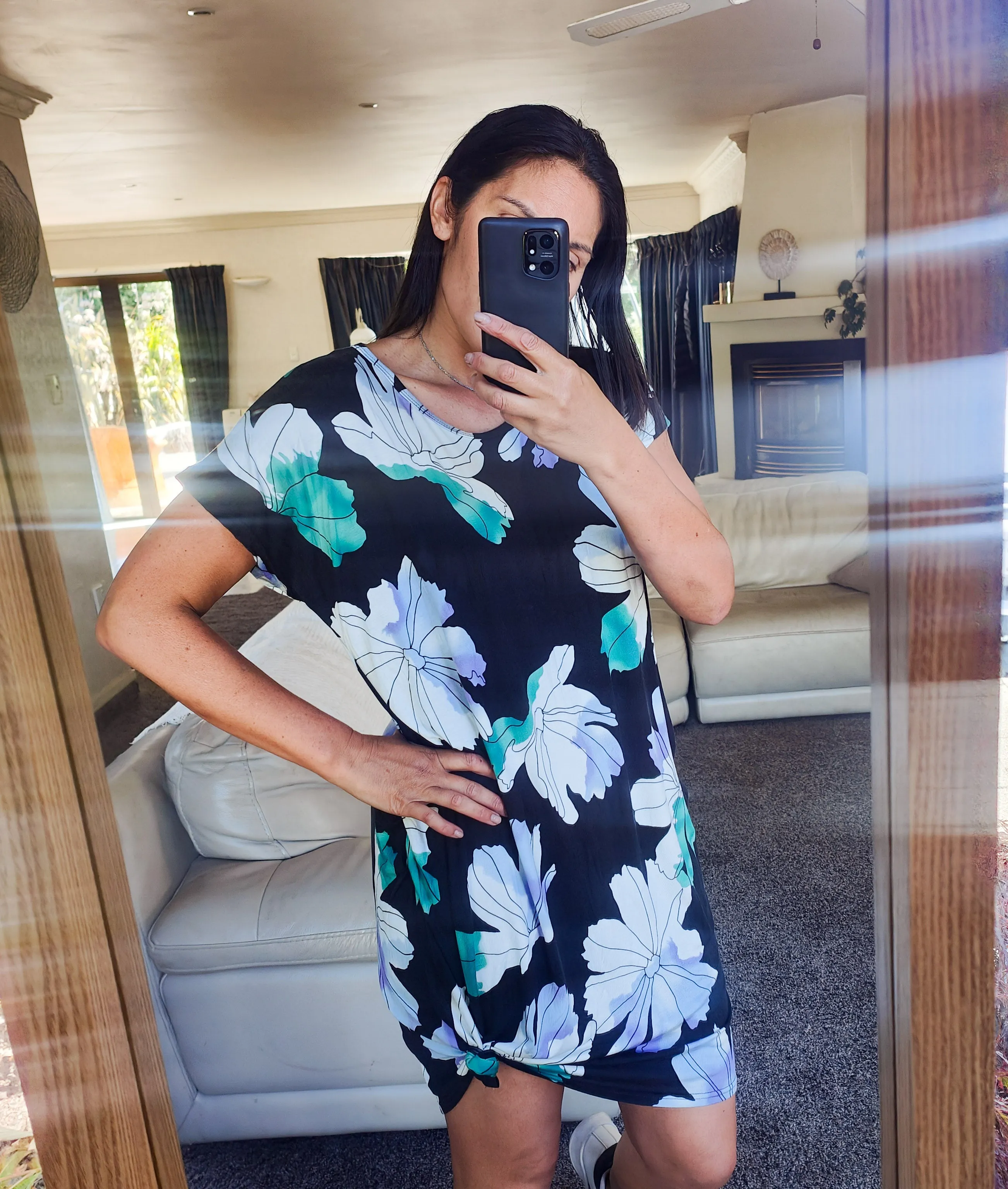 Slouchy T-Shirt Dress - Teal & Lilac Bloom