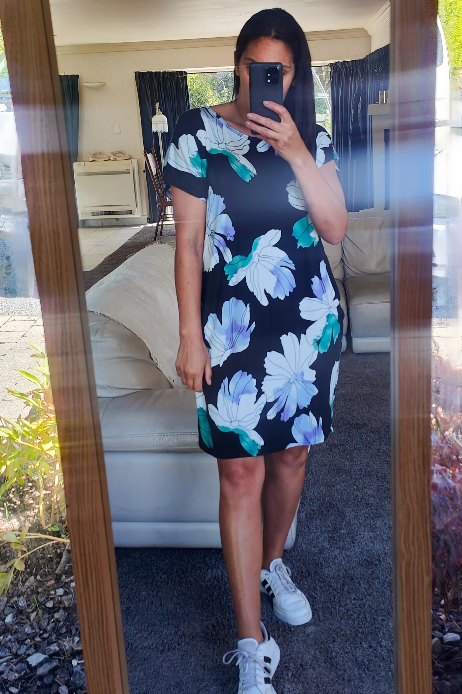 Slouchy T-Shirt Dress - Teal & Lilac Bloom