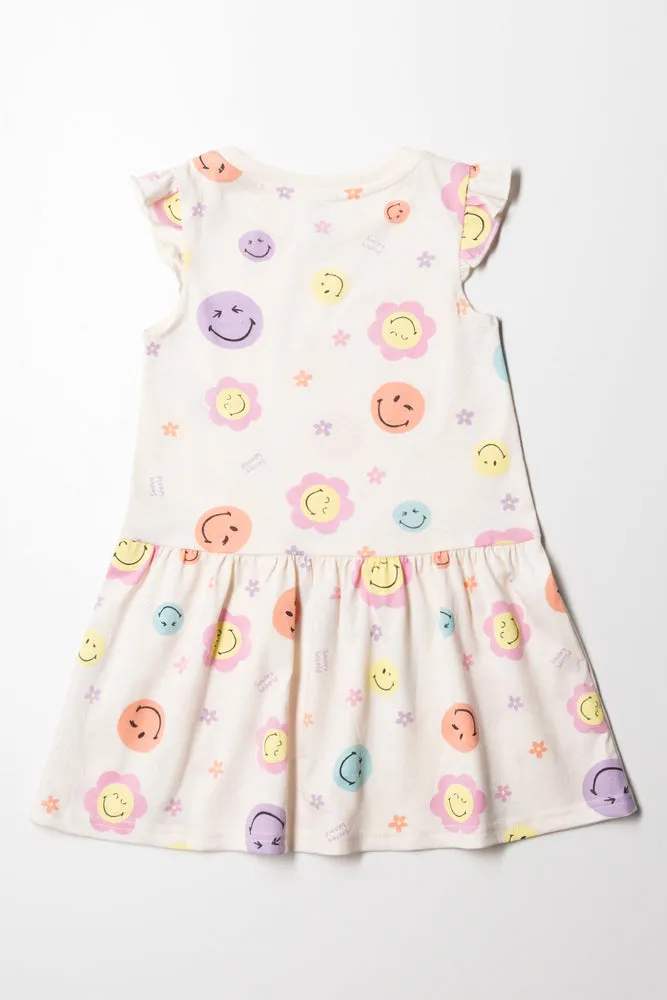 SmileyWorld  Frill Sleeve Dress Cream