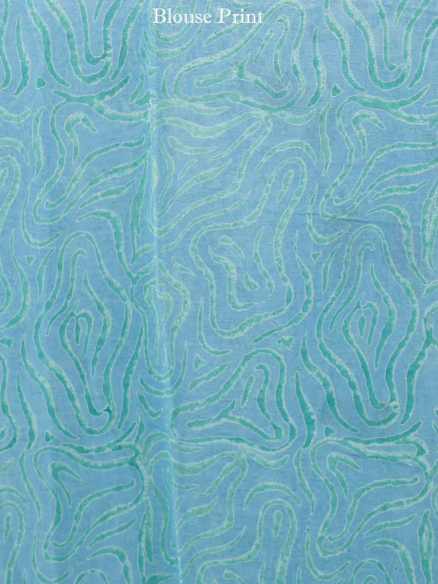 Steel Blue Green Hand Block Printed Chiffon Saree with Zari Border - S031703432
