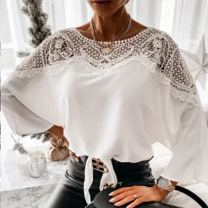Sweet Charm Lace Tie-Front Blouse