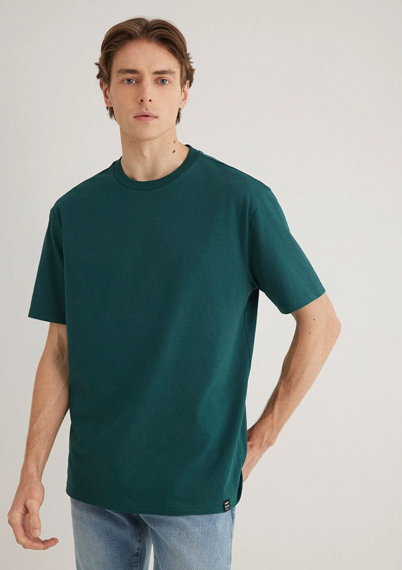 Tag Detailed Green Basic T-Shirt