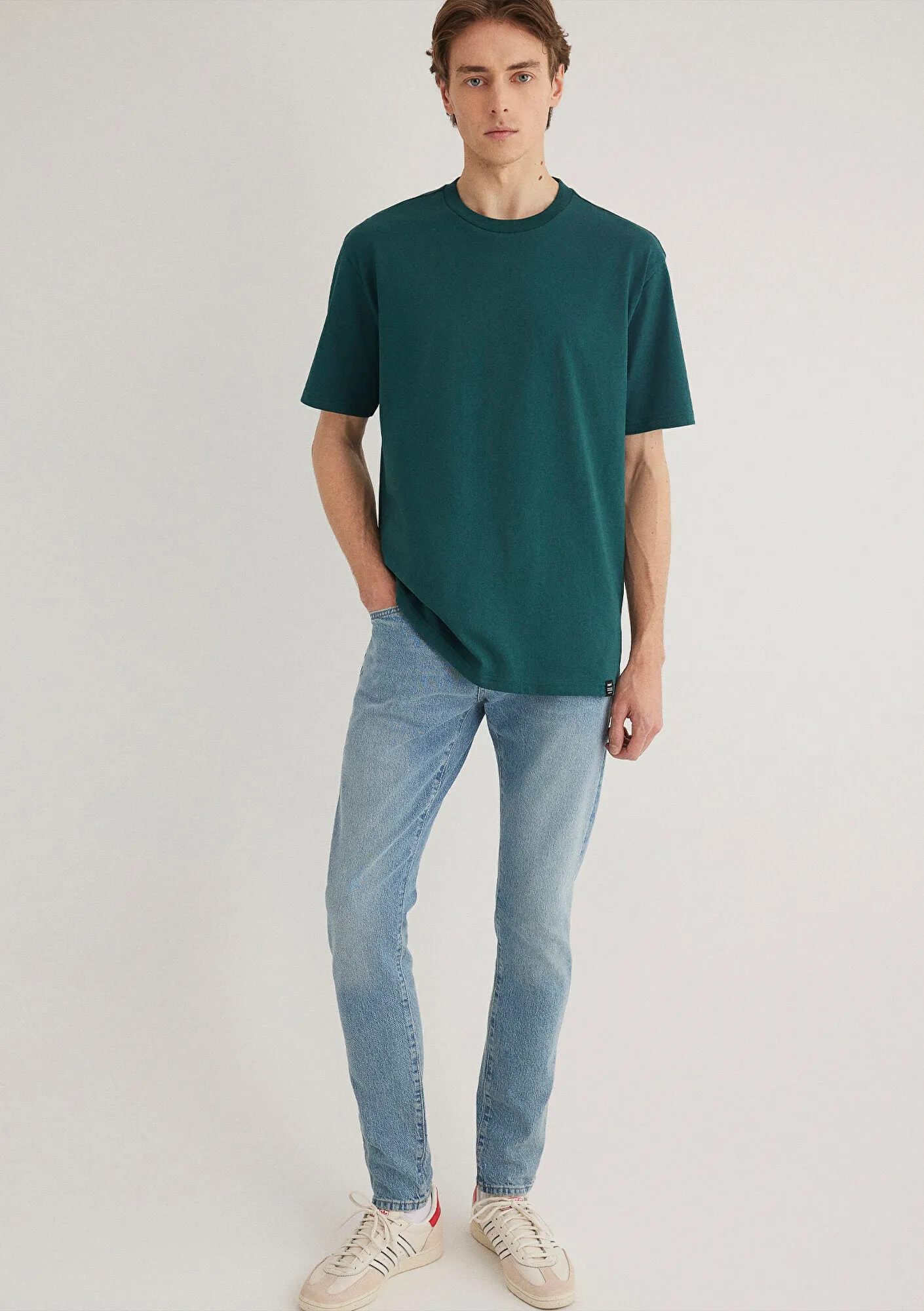 Tag Detailed Green Basic T-Shirt