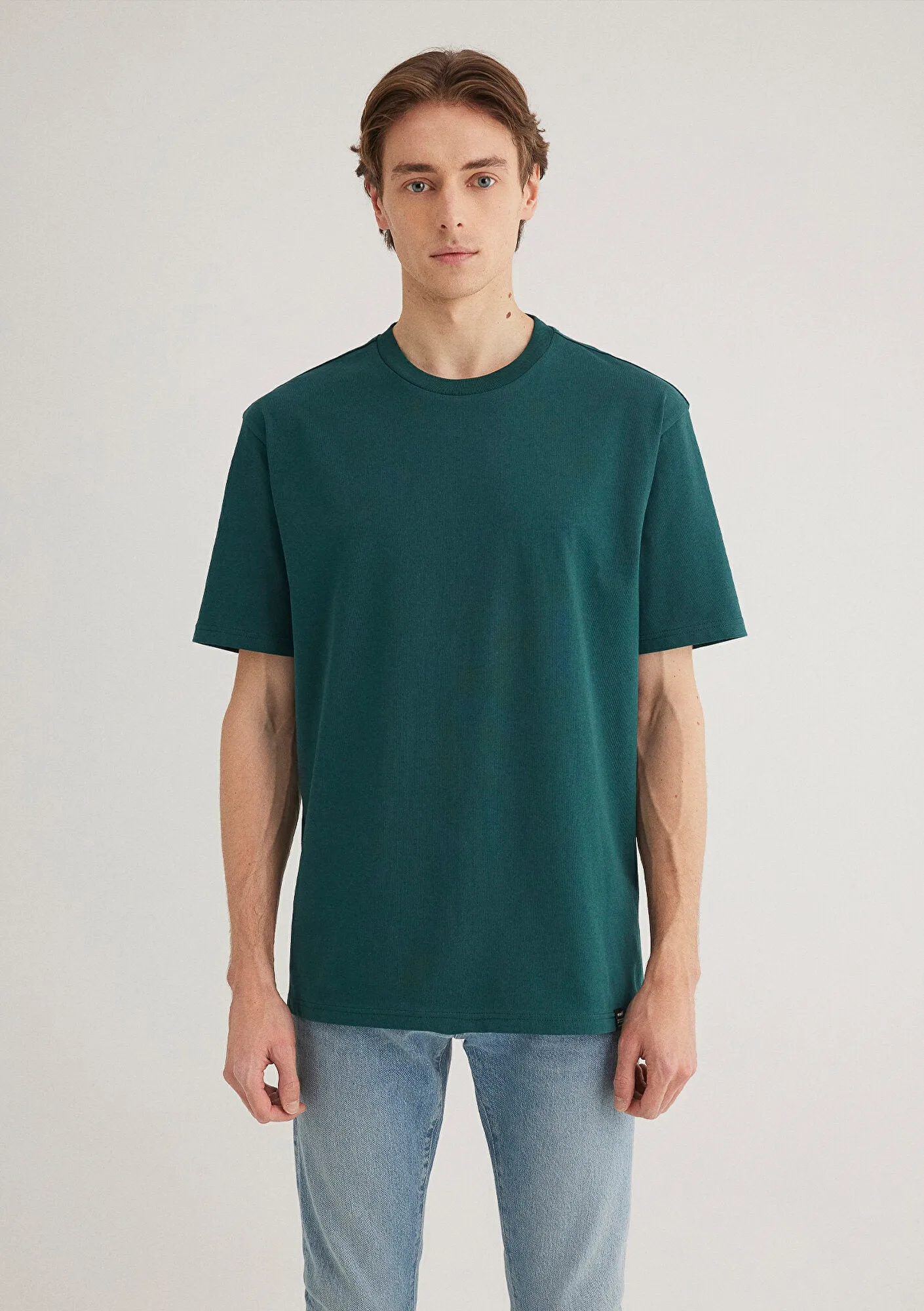Tag Detailed Green Basic T-Shirt