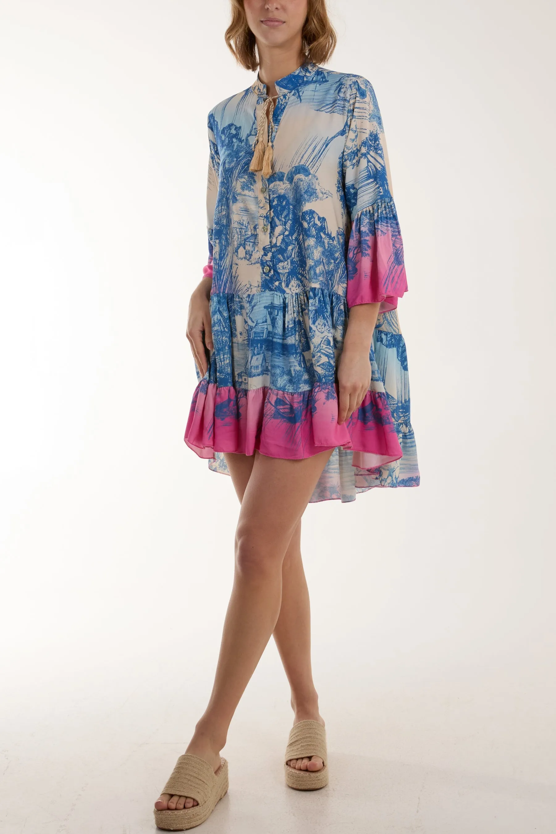 Tassels Toile De Jouy Tiered Dress