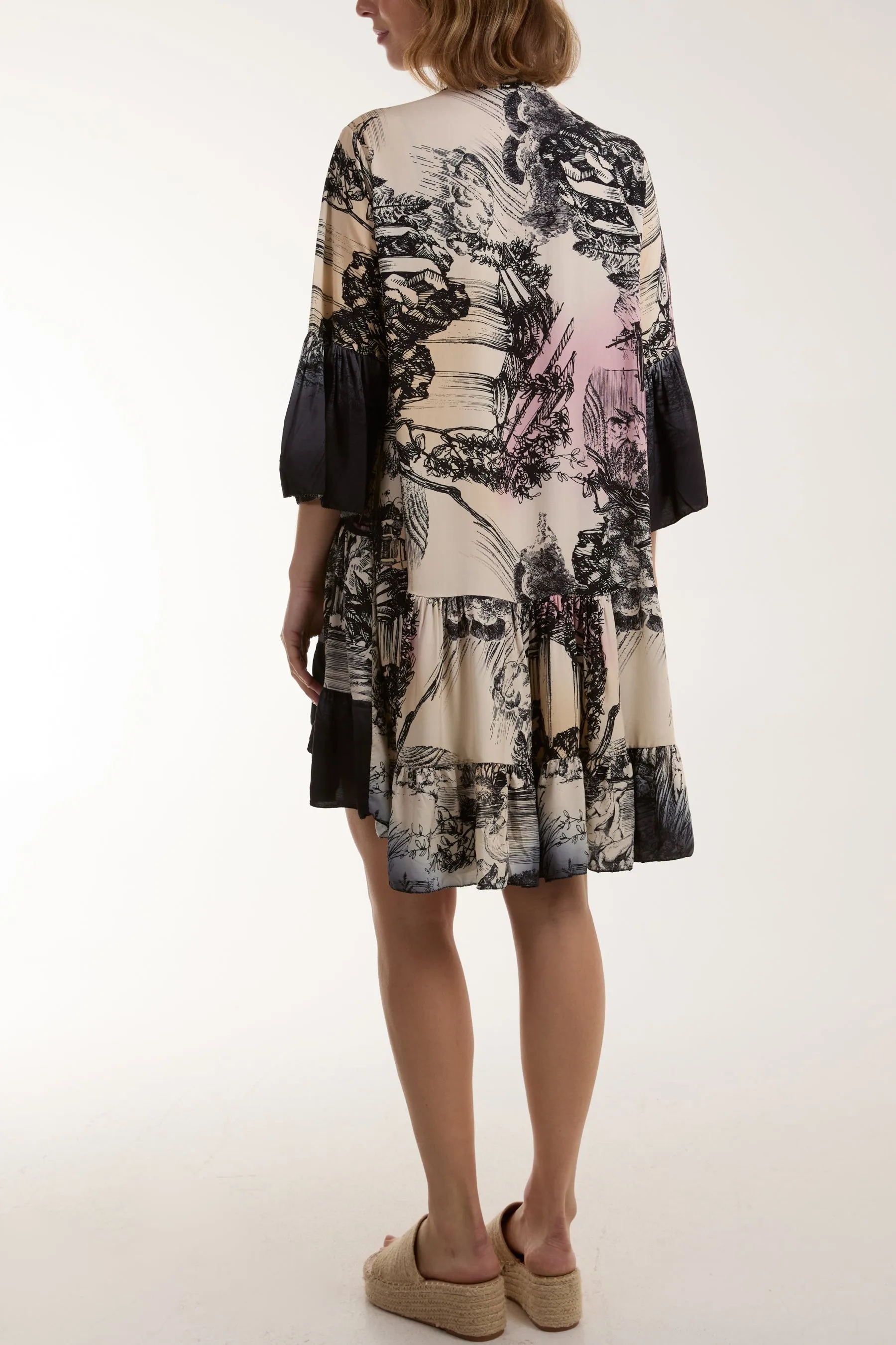Tassels Toile De Jouy Tiered Dress
