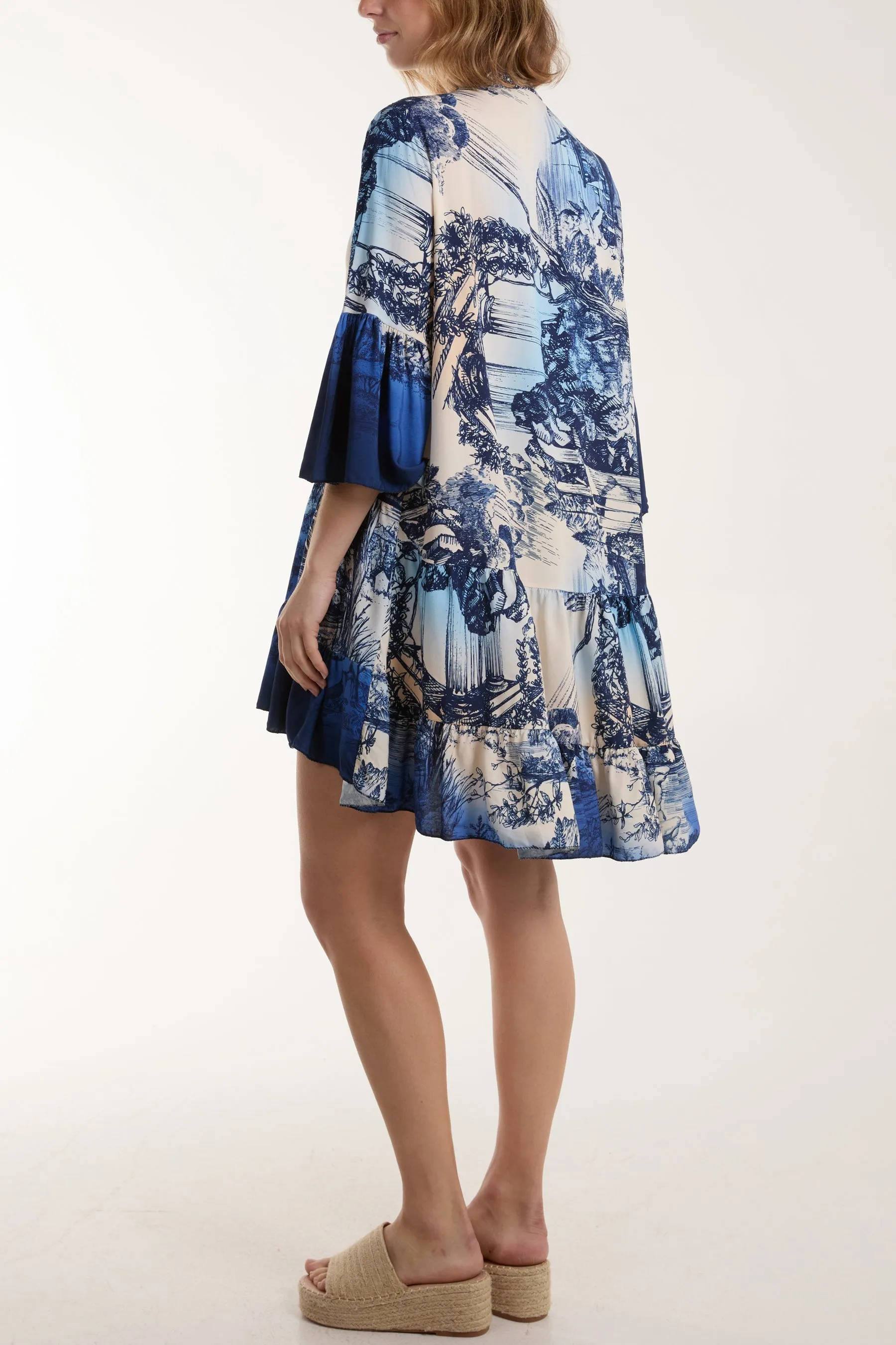 Tassels Toile De Jouy Tiered Dress