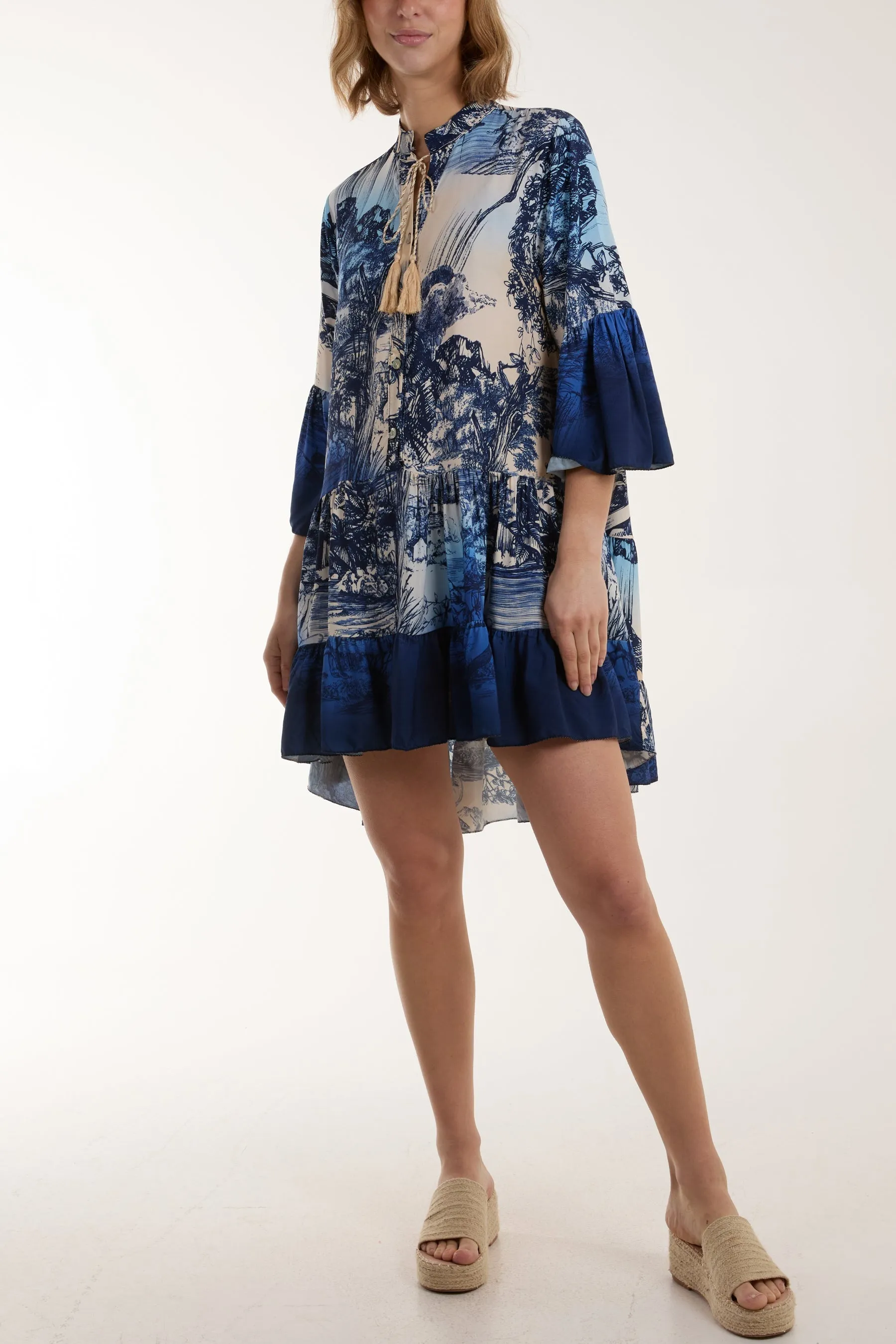 Tassels Toile De Jouy Tiered Dress