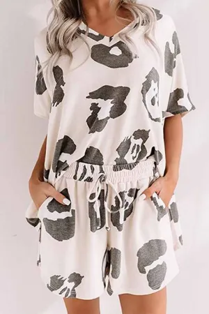 Two-Piece Home v-Neck Loose Pattern Printing