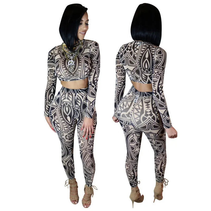 Two Pieces Outfit Celebrity Bodysuit Long Sleeve High Waisted Pant
