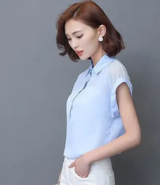 Women Plus Size Chiffon Blouses Lady Female Work Casual Short Sleeve Floral Printed Shirts Turn Down Collar