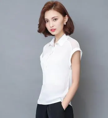 Women Plus Size Chiffon Blouses Lady Female Work Casual Short Sleeve Floral Printed Shirts Turn Down Collar