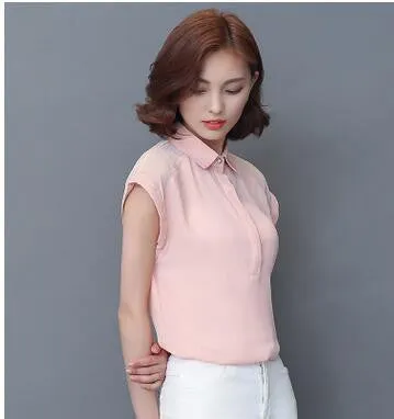 Women Plus Size Chiffon Blouses Lady Female Work Casual Short Sleeve Floral Printed Shirts Turn Down Collar