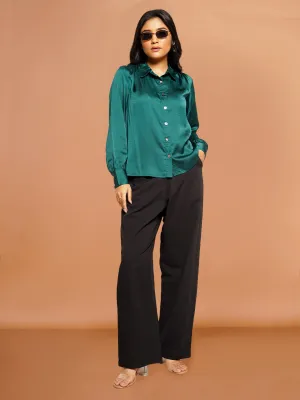 Women's Green Self Design Basic Shirt