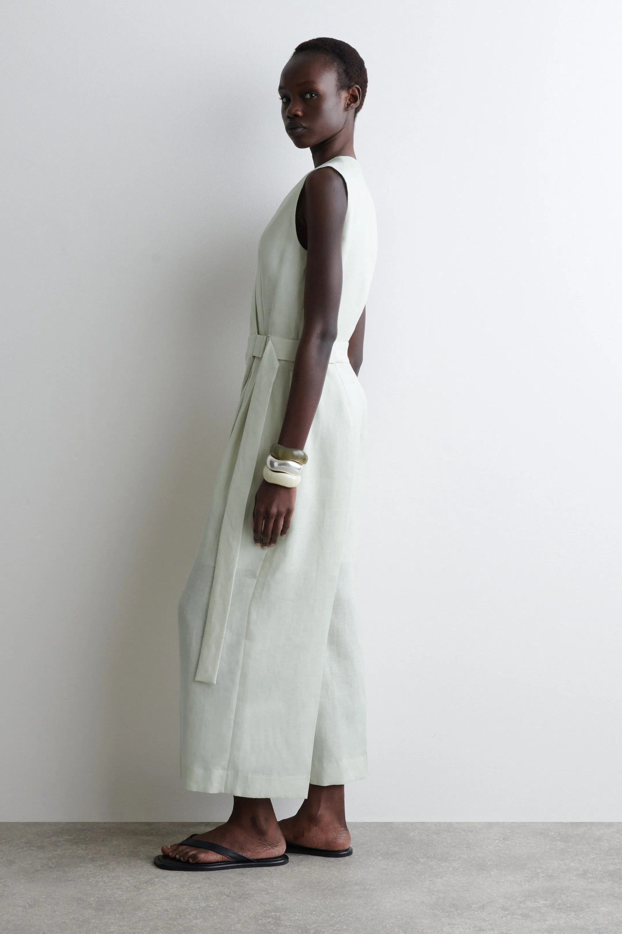 Wrap-Front Linen Jumpsuit