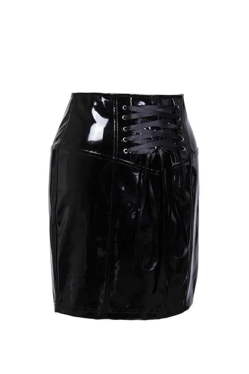 Zip PVC PU Leather Pencil Midi Skirt